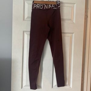 Nike Pro leggings, Size small, Maroon with white accents